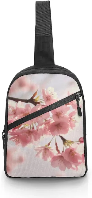 Sling Bag for Women Men Daypack Cherry Blossom Chest Bag Crossbody Backpack for Hiking Travel