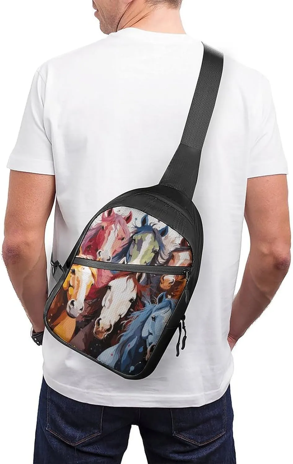 Sling Bag for Women Men Daypack Colourful Cartoon Horses Chest Bag Crossbody Backpack for Hiking Travel