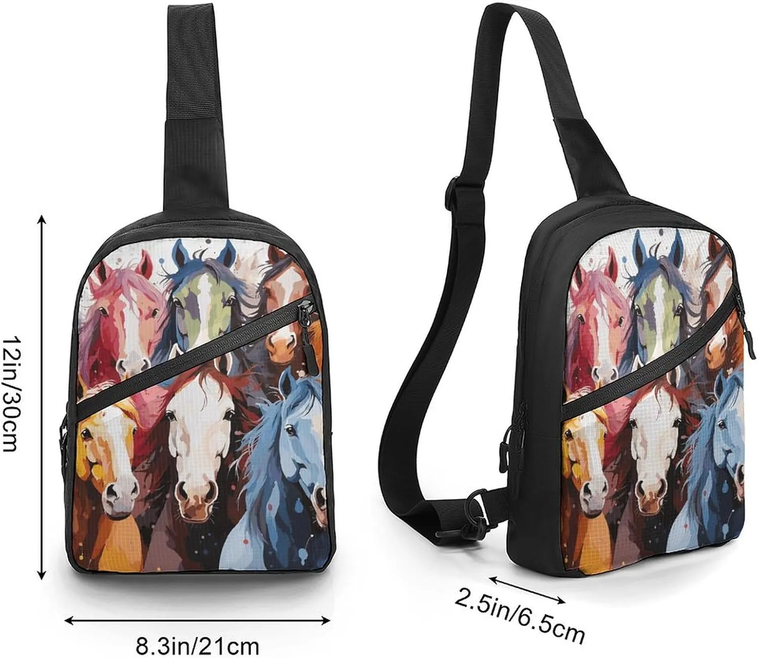 Sling Bag for Women Men Daypack Colourful Cartoon Horses Chest Bag Crossbody Backpack for Hiking Travel