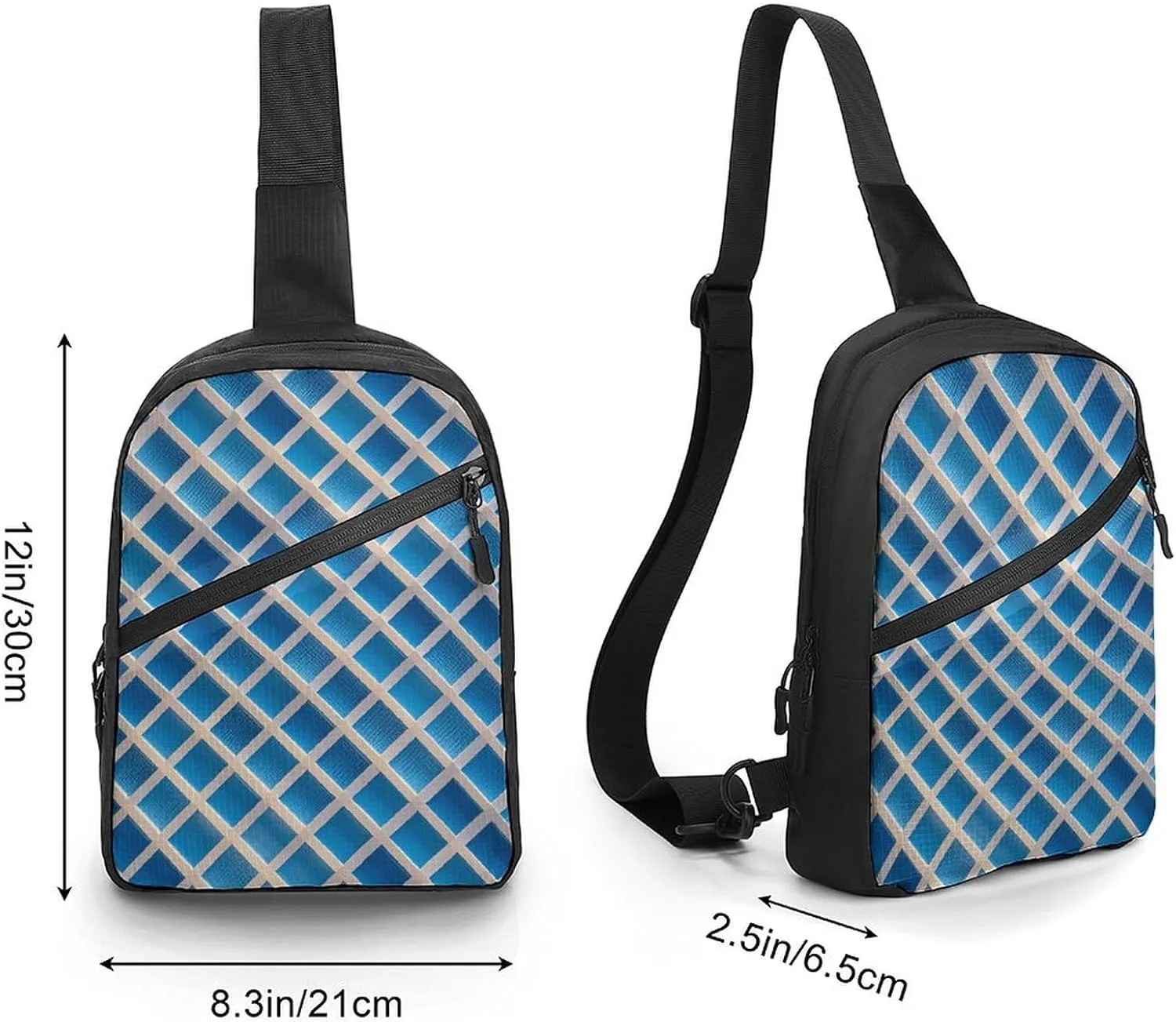 Sling Bag for Women Men Daypack Diamond Blue Pattern Chest Bag Crossbody Backpack for Hiking Travel