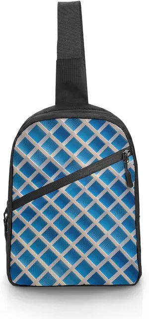 Sling Bag for Women Men Daypack Diamond Blue Pattern Chest Bag Crossbody Backpack for Hiking Travel