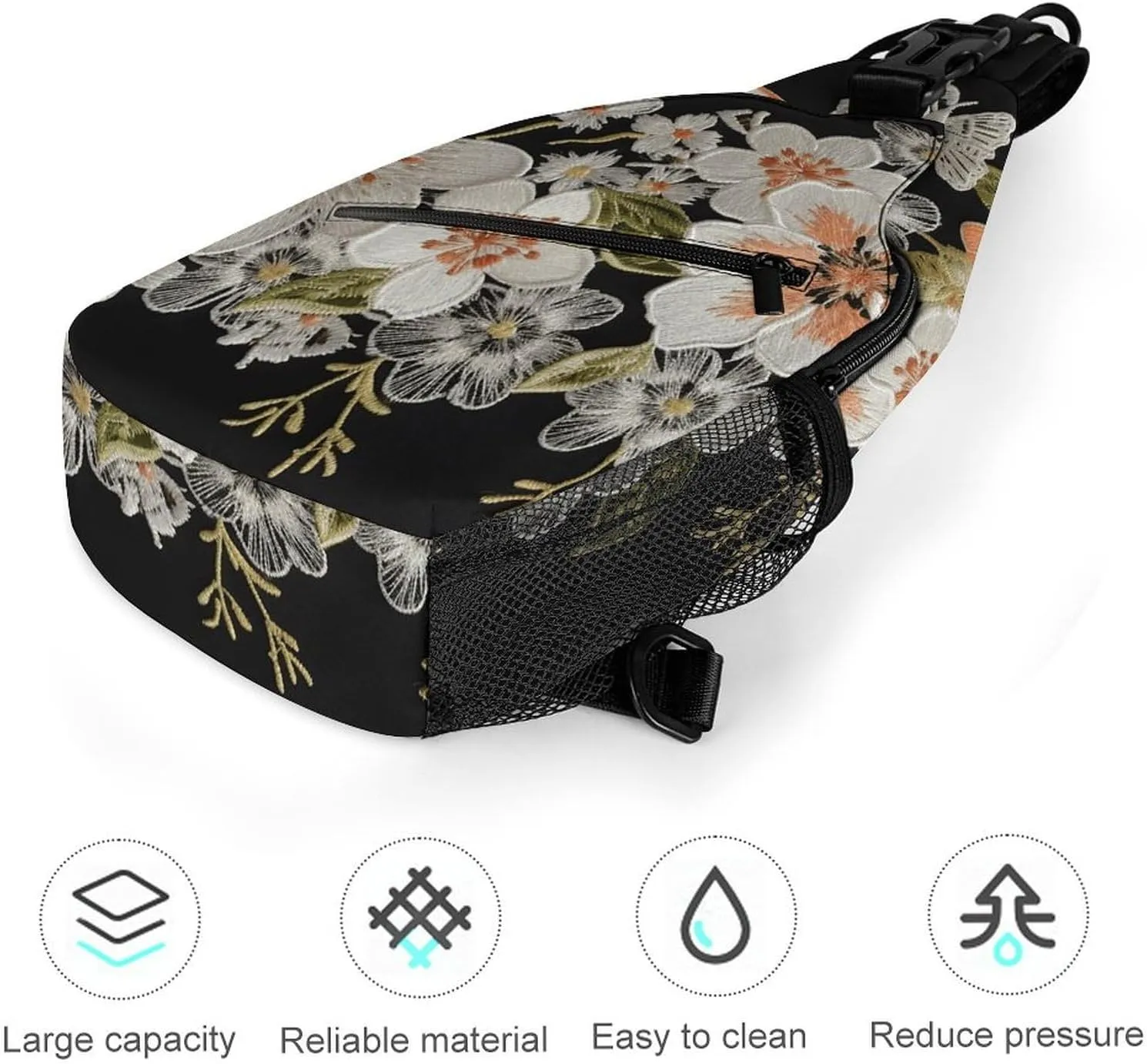 Sling Bag for Women Men Daypack Flowers And Butterflie Chest Bag Crossbody Backpack for Hiking Travel