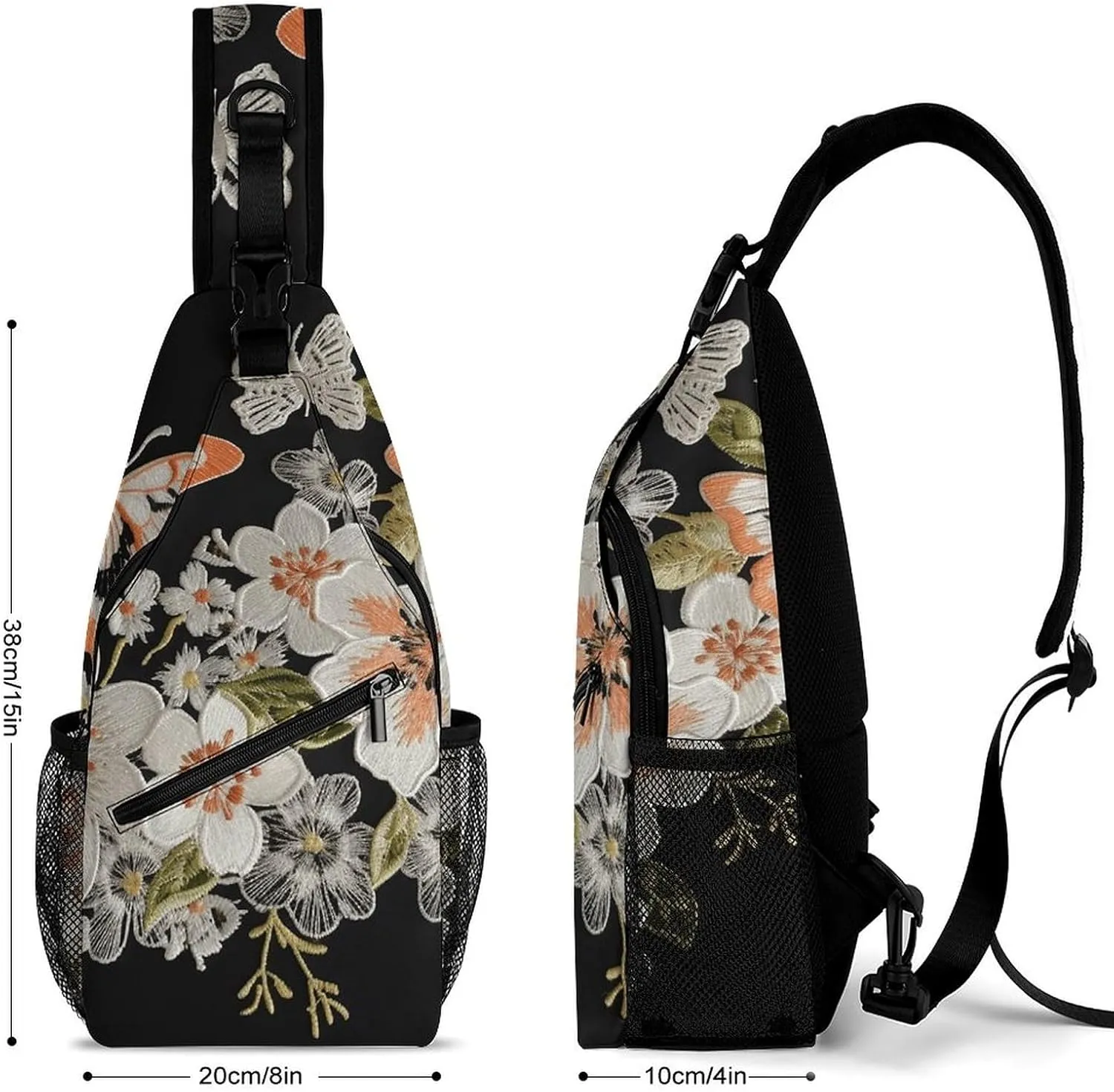 Sling Bag for Women Men Daypack Flowers And Butterflie Chest Bag Crossbody Backpack for Hiking Travel