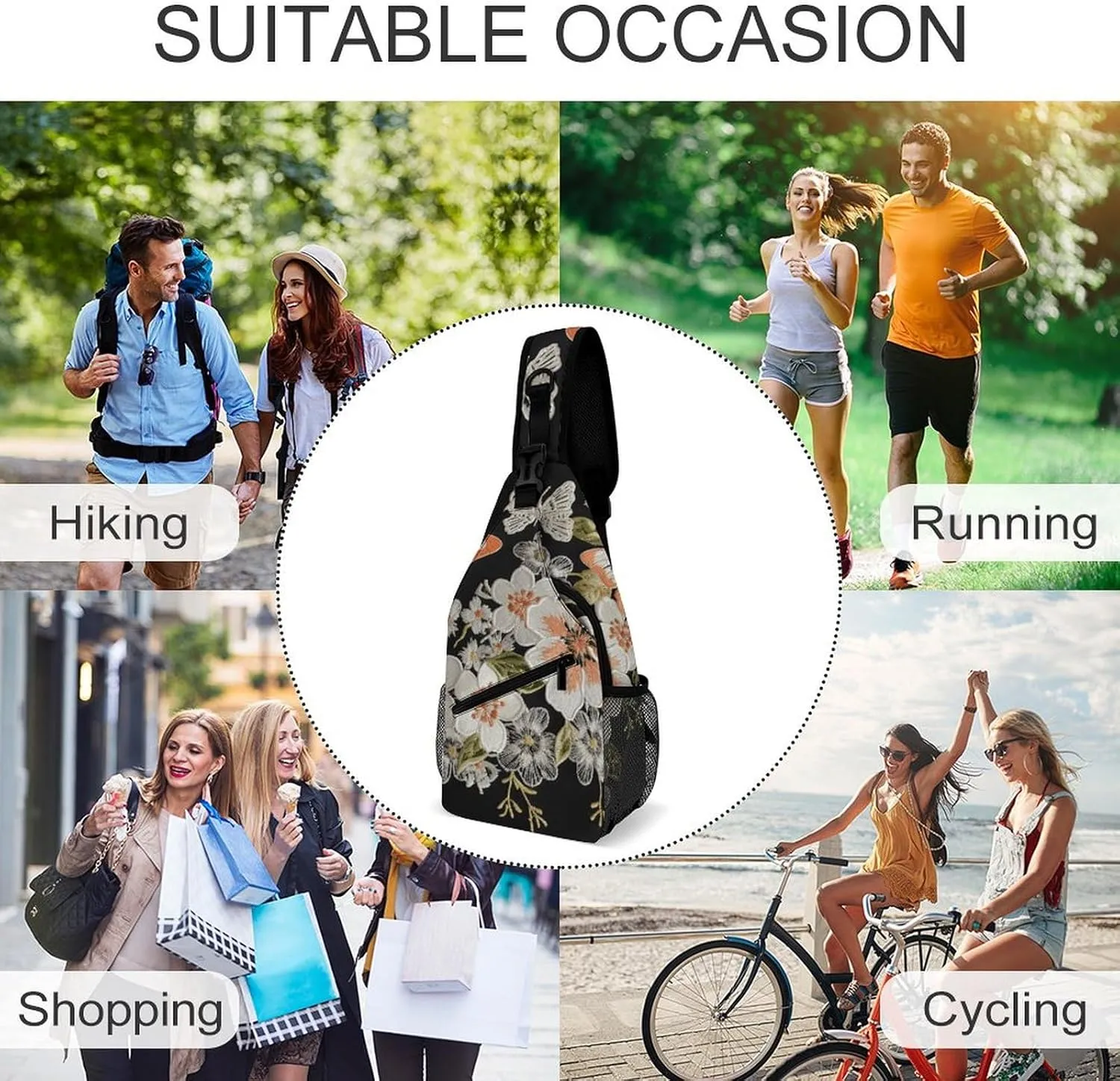 Sling Bag for Women Men Daypack Flowers And Butterflie Chest Bag Crossbody Backpack for Hiking Travel