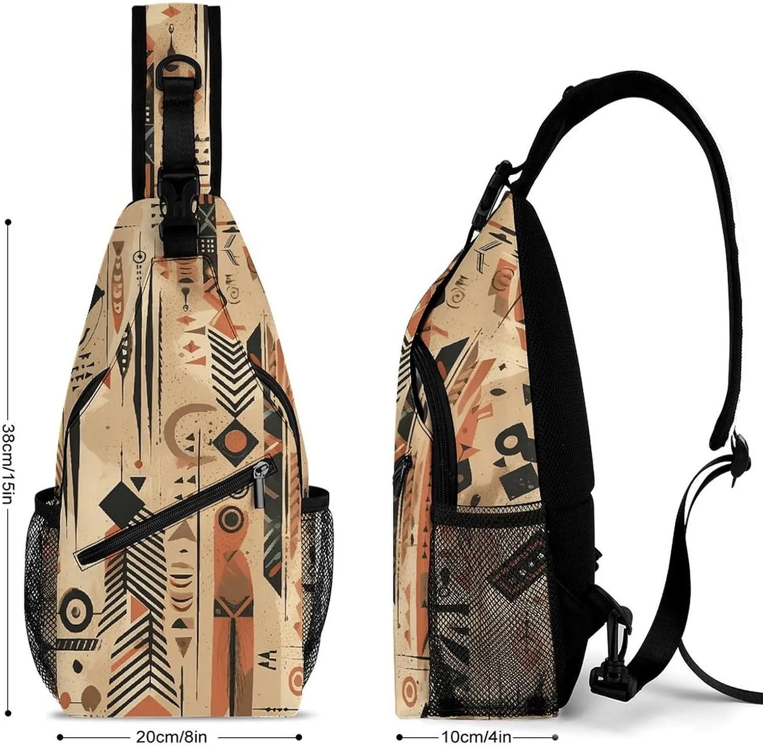Sling Bag for Women Men Daypack Folk Style Pattern Chest Bag Crossbody Backpack for Hiking Travel