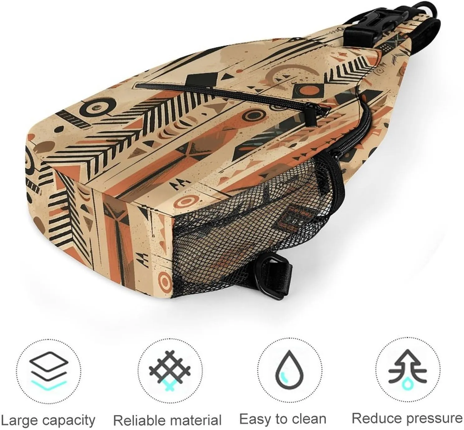 Sling Bag for Women Men Daypack Folk Style Pattern Chest Bag Crossbody Backpack for Hiking Travel