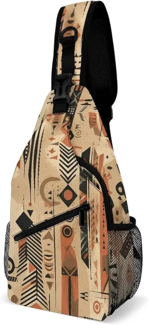 Sling Bag for Women Men Daypack Folk Style Pattern Chest Bag Crossbody Backpack for Hiking Travel