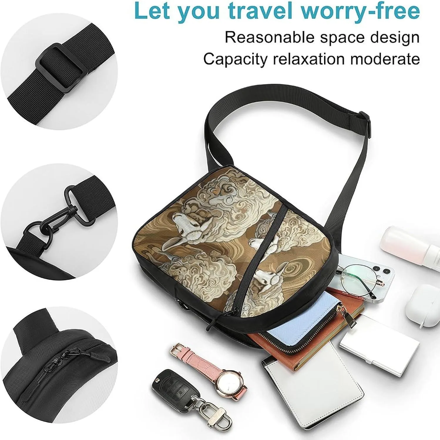 Sling Bag for Women Men Daypack Four Brown Sheep Chest Bag Crossbody Backpack for Hiking Travel
