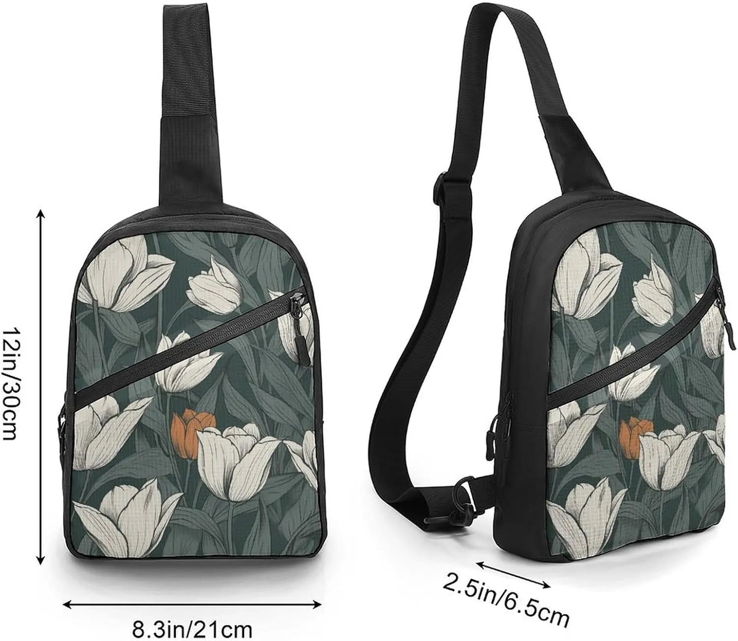 Sling Bag for Women Men Daypack Hand Drawn Flower Pattern Chest Bag Crossbody Backpack for Hiking Travel