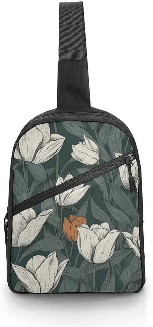 Sling Bag for Women Men Daypack Hand Drawn Flower Pattern Chest Bag Crossbody Backpack for Hiking Travel