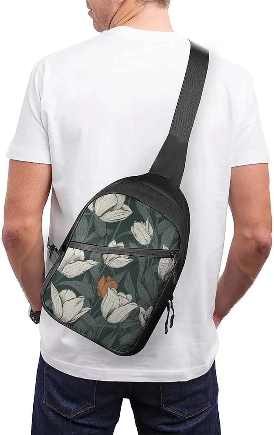 Sling Bag for Women Men Daypack Hand Drawn Flower Pattern Chest Bag Crossbody Backpack for Hiking Travel