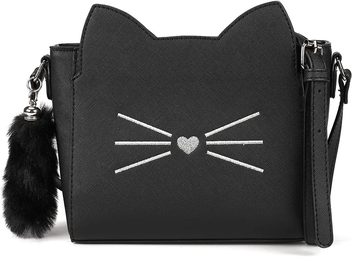 Small Crossbody Purses for Teen Girls,Cute Cat Girl Purse with Pendant PU Leather Shoulder Bags and Cross Body Handbags