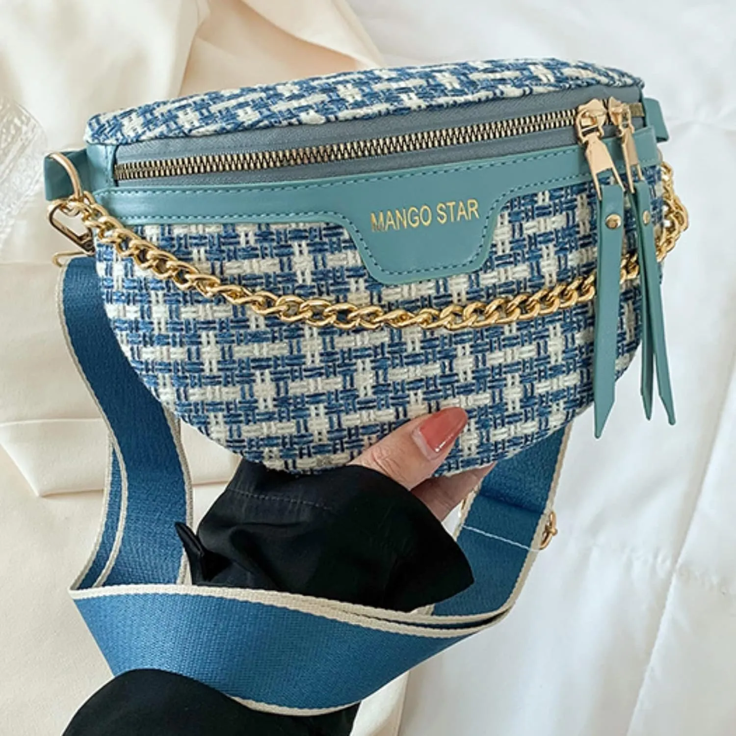 Small Crossbody Shoulder Bags for Women Fanny Packs Belt Chest Bag Knitting Crochet Waist Pouch Lightweight Phone Purse for Outdoor Traveling