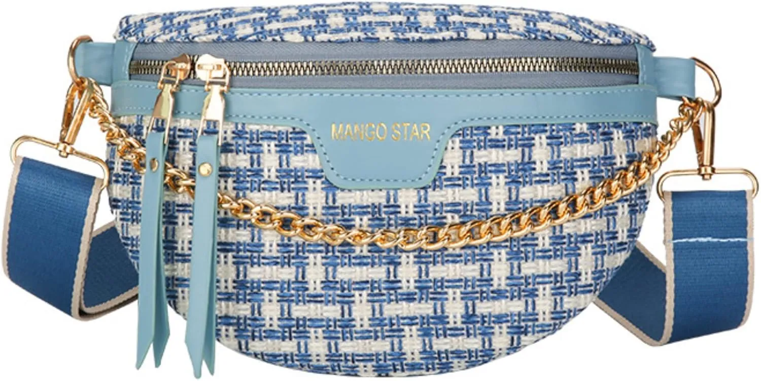 Small Crossbody Shoulder Bags for Women Fanny Packs Belt Chest Bag Knitting Crochet Waist Pouch Lightweight Phone Purse for Outdoor Traveling