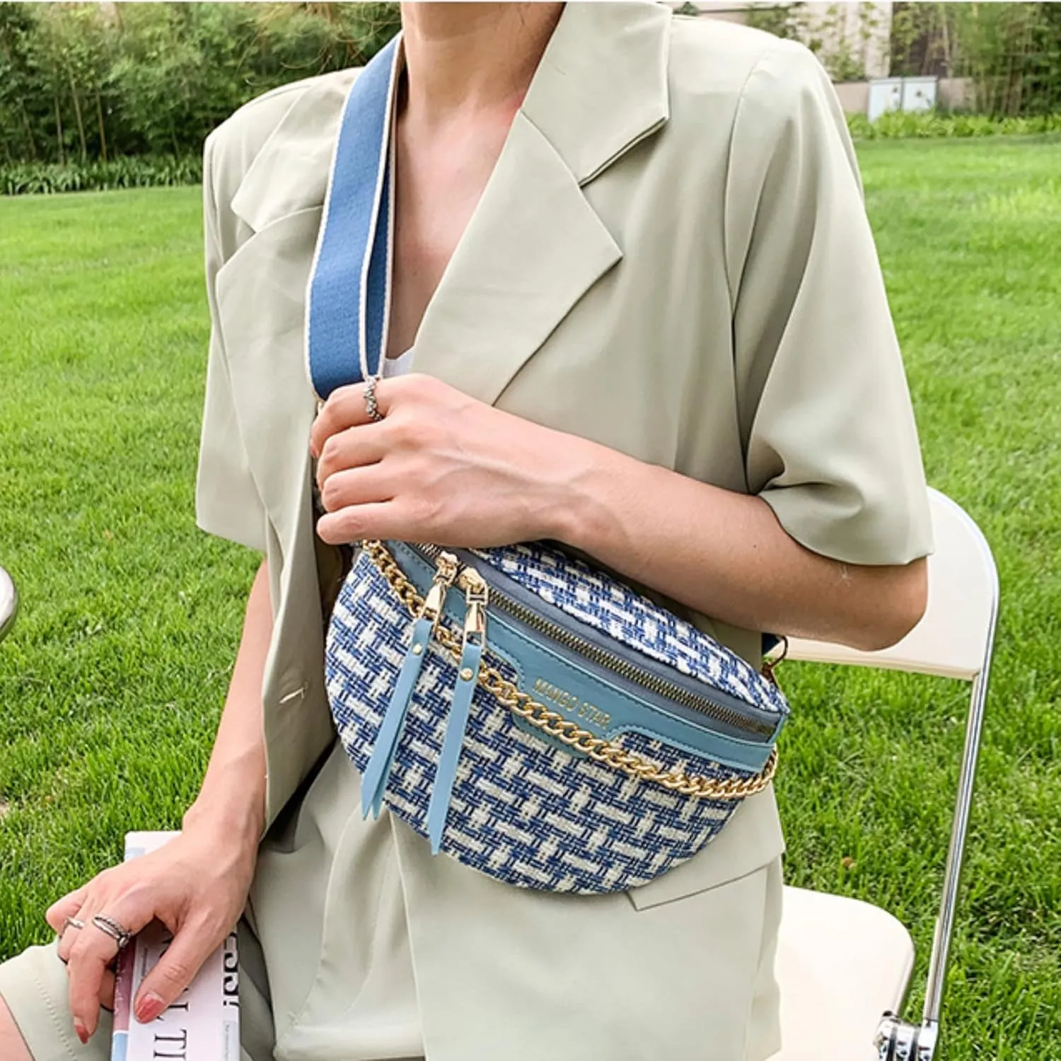 Small Crossbody Shoulder Bags for Women Fanny Packs Belt Chest Bag Knitting Crochet Waist Pouch Lightweight Phone Purse for Outdoor Traveling
