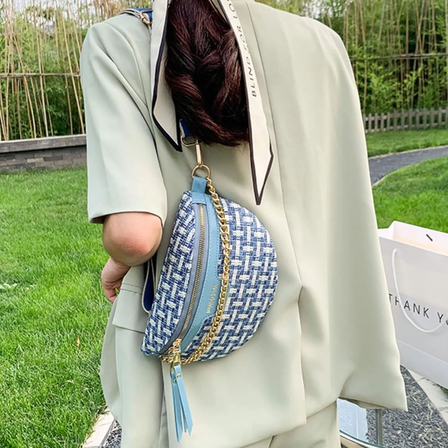 Small Crossbody Shoulder Bags for Women Fanny Packs Belt Chest Bag Knitting Crochet Waist Pouch Lightweight Phone Purse for Outdoor Traveling