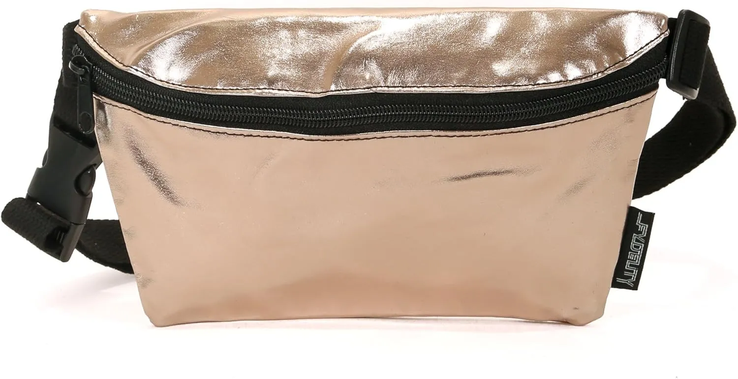 Small Fanny Packs for Women – 80s/90s Slim Bum Bag – Unisex Crossbody Waist Belt Bag for Travel, Festivals, Sports & Daily Use – Waist Belt Bag for Women | Metallic Rose Gold