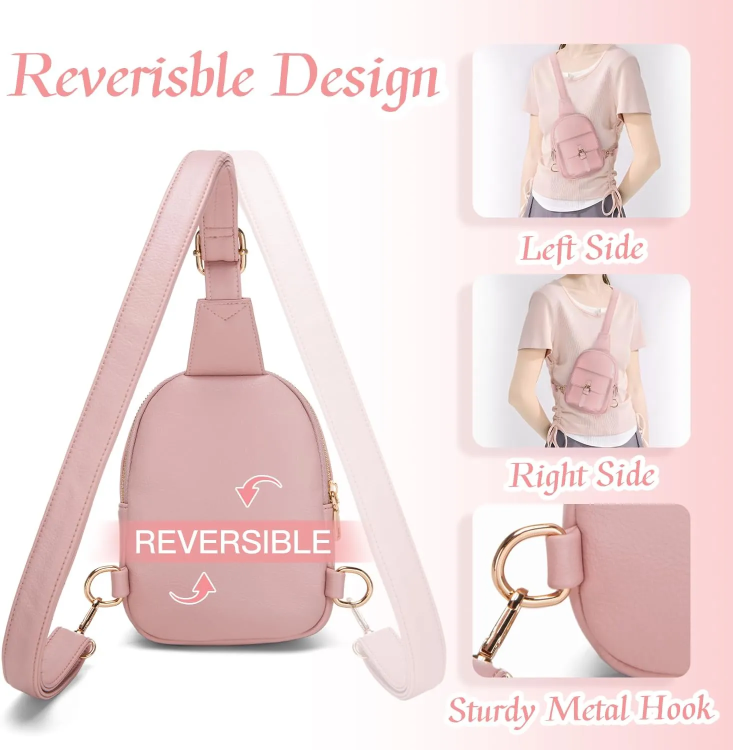 Small Sling Bag Fanny Pack for Girls Vegan Leather 3 Pockets Crossbody Purse for Women Gift for Teen Girls Stuff