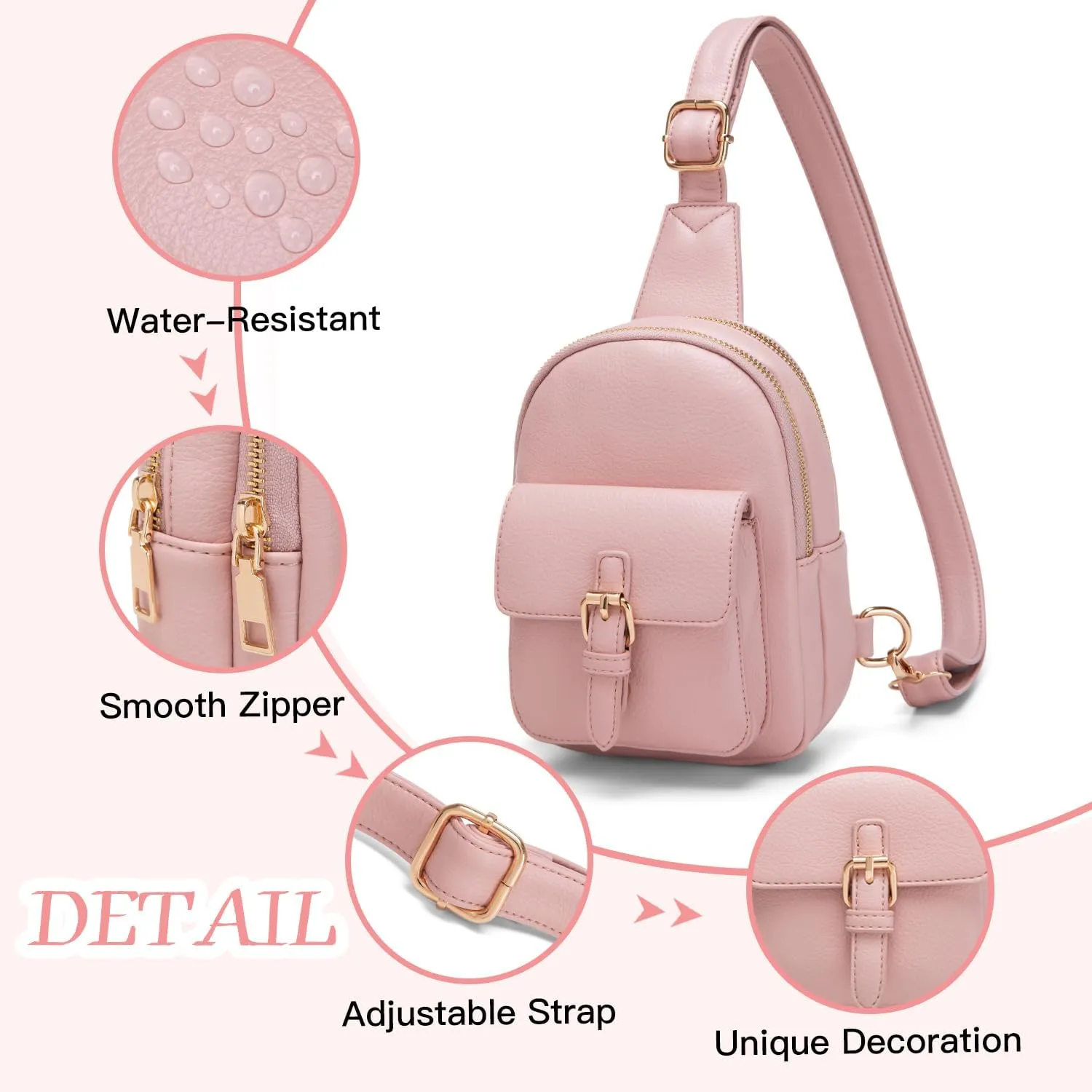 Small Sling Bag Fanny Pack for Girls Vegan Leather 3 Pockets Crossbody Purse for Women Gift for Teen Girls Stuff