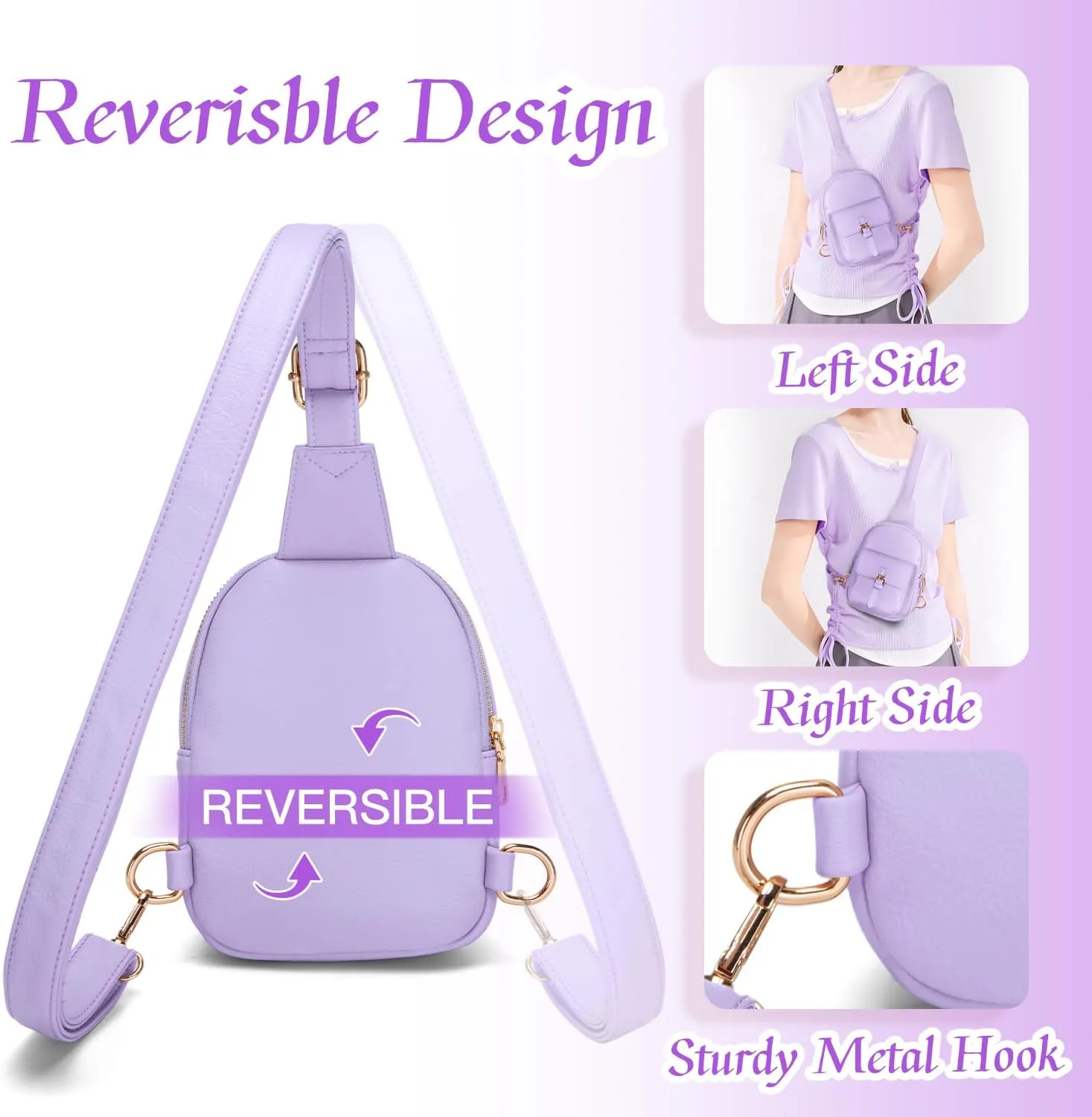 Small Sling Bag Fanny Pack for Girls Vegan Leather 3 Pockets Crossbody Purse for Women Gift for Teen Girls Stuff