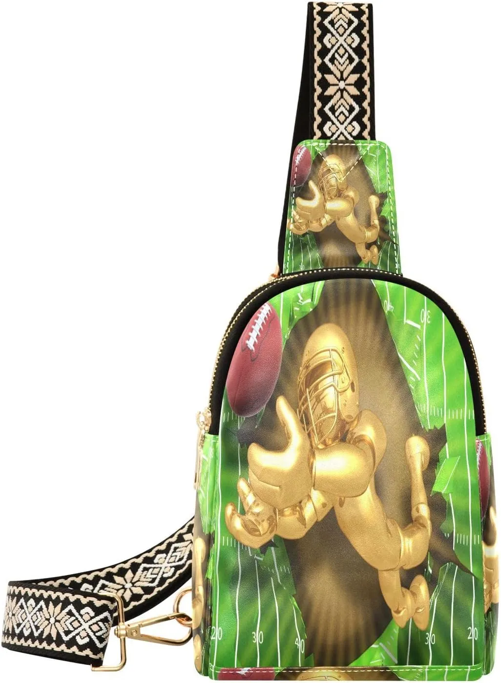 Small Sling Bag for Women American Football Golden Leather Fanny Pack Crossbody Bag Green Playground Chest Bag Trendy Fashion Waist Packs for Outdoor Travel Sports Hiking Outfit