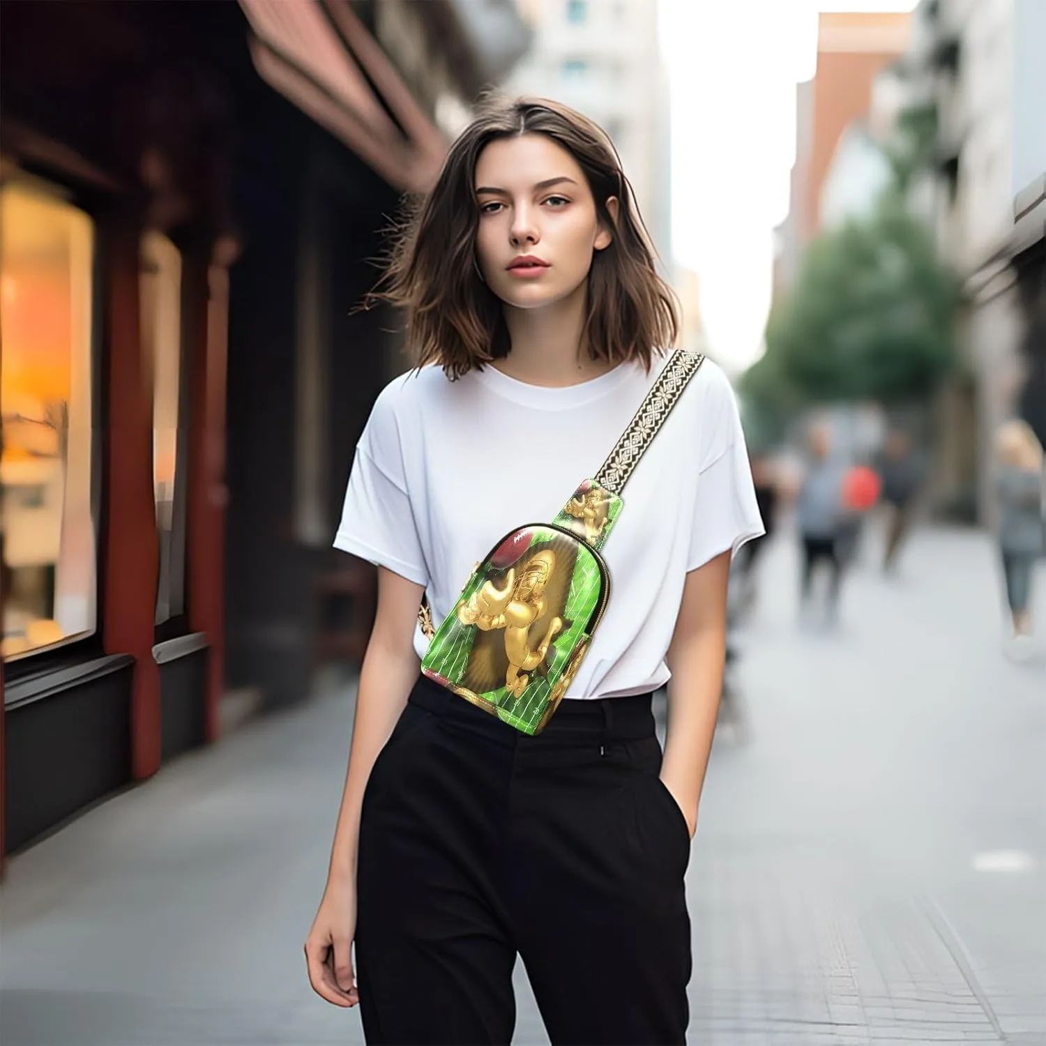 Small Sling Bag for Women American Football Golden Leather Fanny Pack Crossbody Bag Green Playground Chest Bag Trendy Fashion Waist Packs for Outdoor Travel Sports Hiking Outfit
