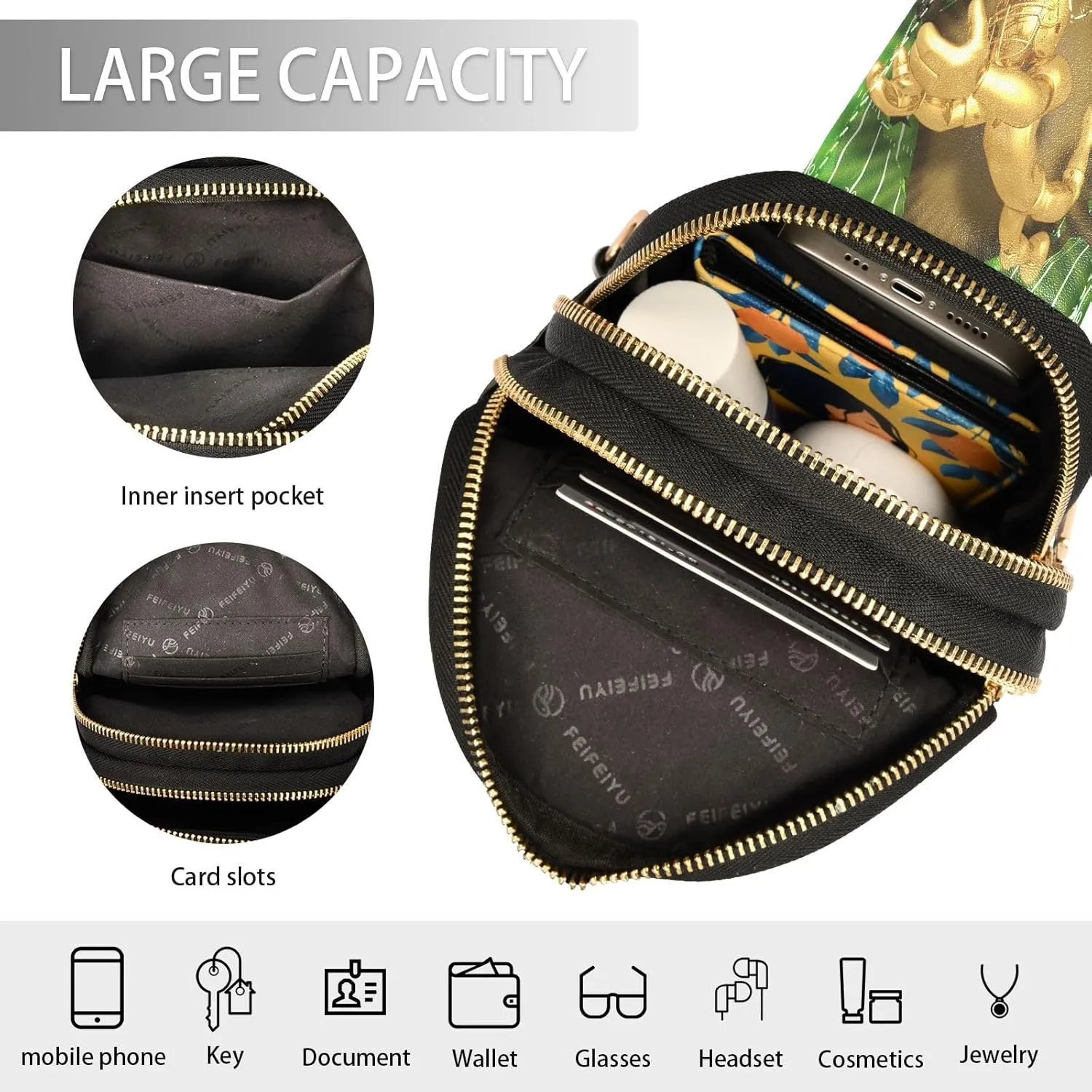 Small Sling Bag for Women American Football Golden Leather Fanny Pack Crossbody Bag Green Playground Chest Bag Trendy Fashion Waist Packs for Outdoor Travel Sports Hiking Outfit