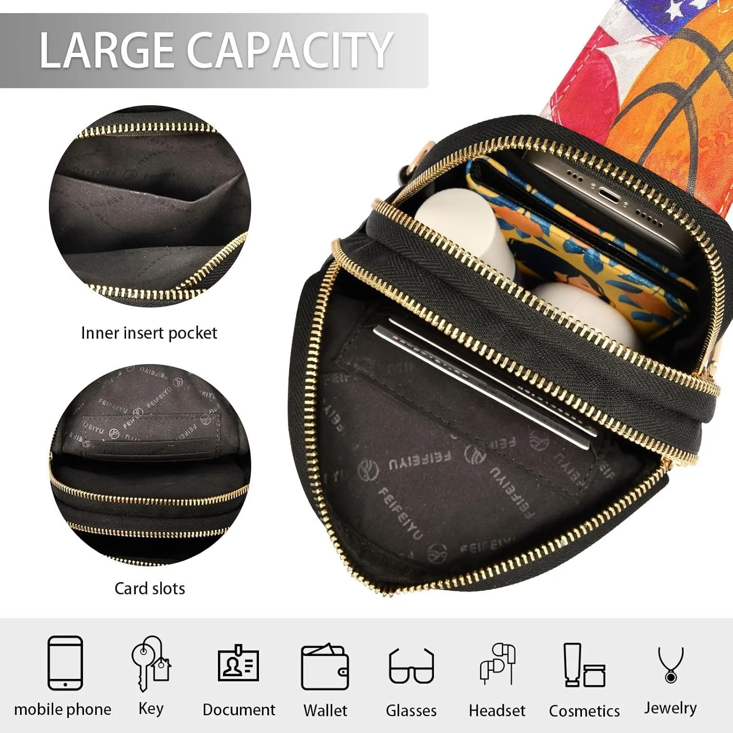 Small Sling Bag for Women Basketball Ball Leather Fanny Pack Crossbody Bag Us American Flag Chest Bag Trendy Fashion Waist Packs for Outdoor Travel Sports Hiking Outfit