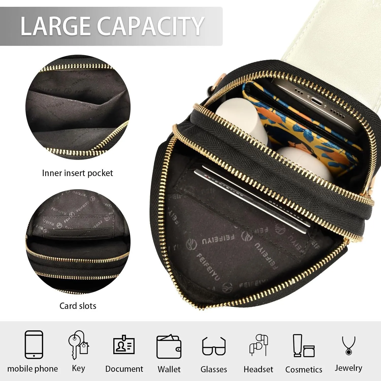 Small Sling Bag for Women Beige Crossbody Fanny Packs for Travel, Casual 20835