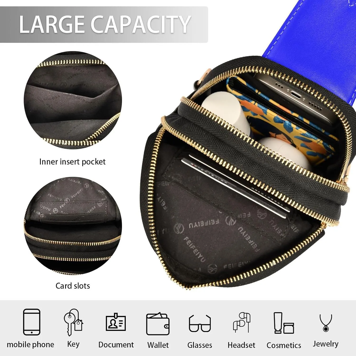 Small Sling Bag for Women Blue Crossbody Fanny Packs for Travel, Casual 20804