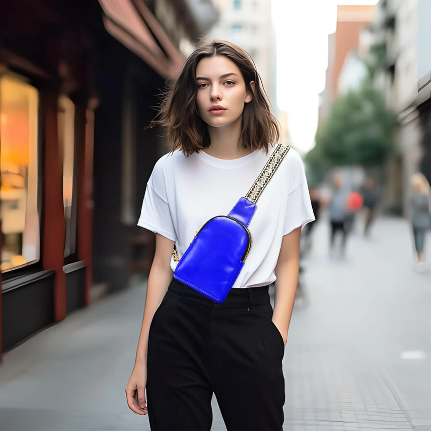 Small Sling Bag for Women Blue Crossbody Fanny Packs for Travel, Casual 20804