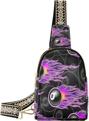 Small Sling Bag for Women Snooker 8 Ball Hotrod Flames Leather Fanny Pack Crossbody Bag Billiards Pool Chest Bag Trendy Fashion Waist Packs for Outdoor Travel Sports Hiking Outfit