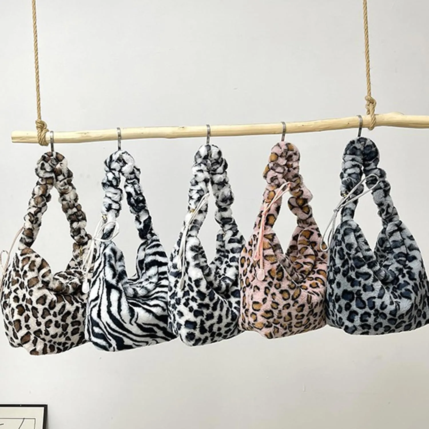 Soft Plush Shoulder Bag for Women Leopard Zebra Print Handbag Cute Fuzzy Crossbody Bag Furry Top Handle Bag