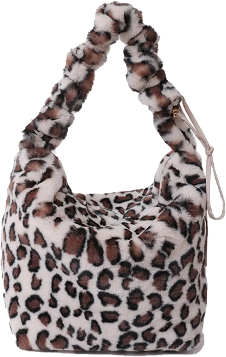 Soft Plush Shoulder Bag for Women Leopard Zebra Print Handbag Cute Fuzzy Crossbody Bag Furry Top Handle Bag