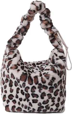 Soft Plush Shoulder Bag for Women Leopard Zebra Print Handbag Cute Fuzzy Crossbody Bag Furry Top Handle Bag