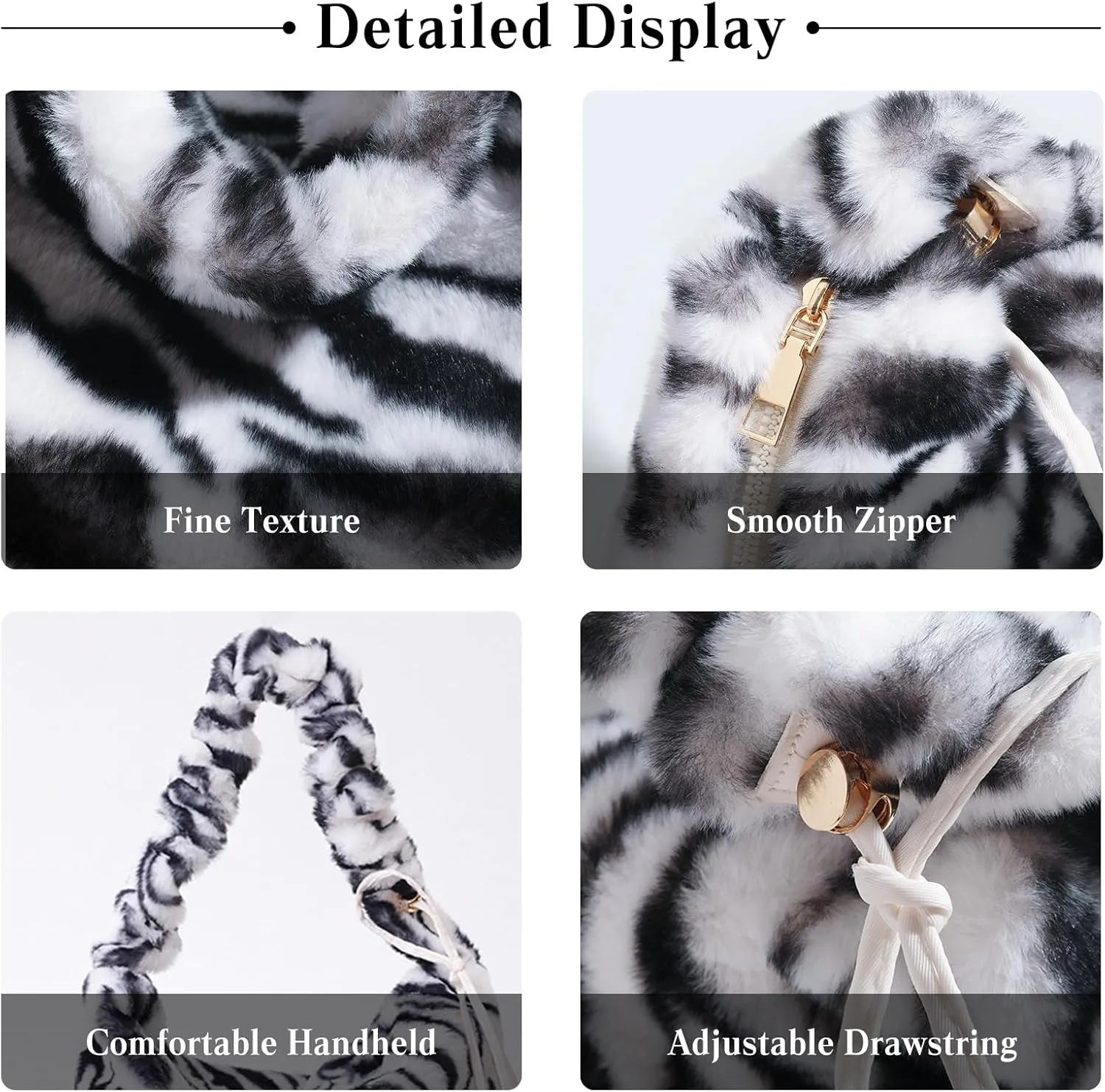 Soft Plush Shoulder Bag for Women Leopard Zebra Print Handbag Cute Fuzzy Crossbody Bag Furry Top Handle Bag