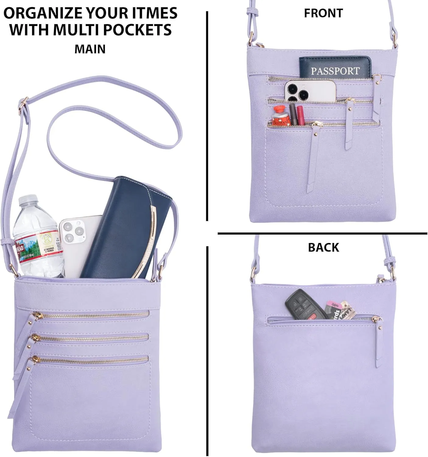 Solene Crossbody Bag Functional Multi Pocket Messenger Purse Top Zip Closure Shoulder Handbag With Adjustable Strap