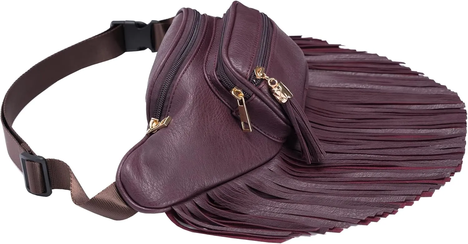 Solene Fringe Waist bag for women with Multi Zipper Pockets