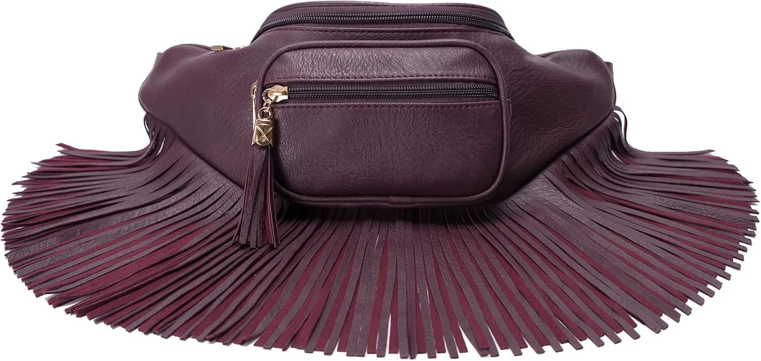 Solene Fringe Waist bag for women with Multi Zipper Pockets