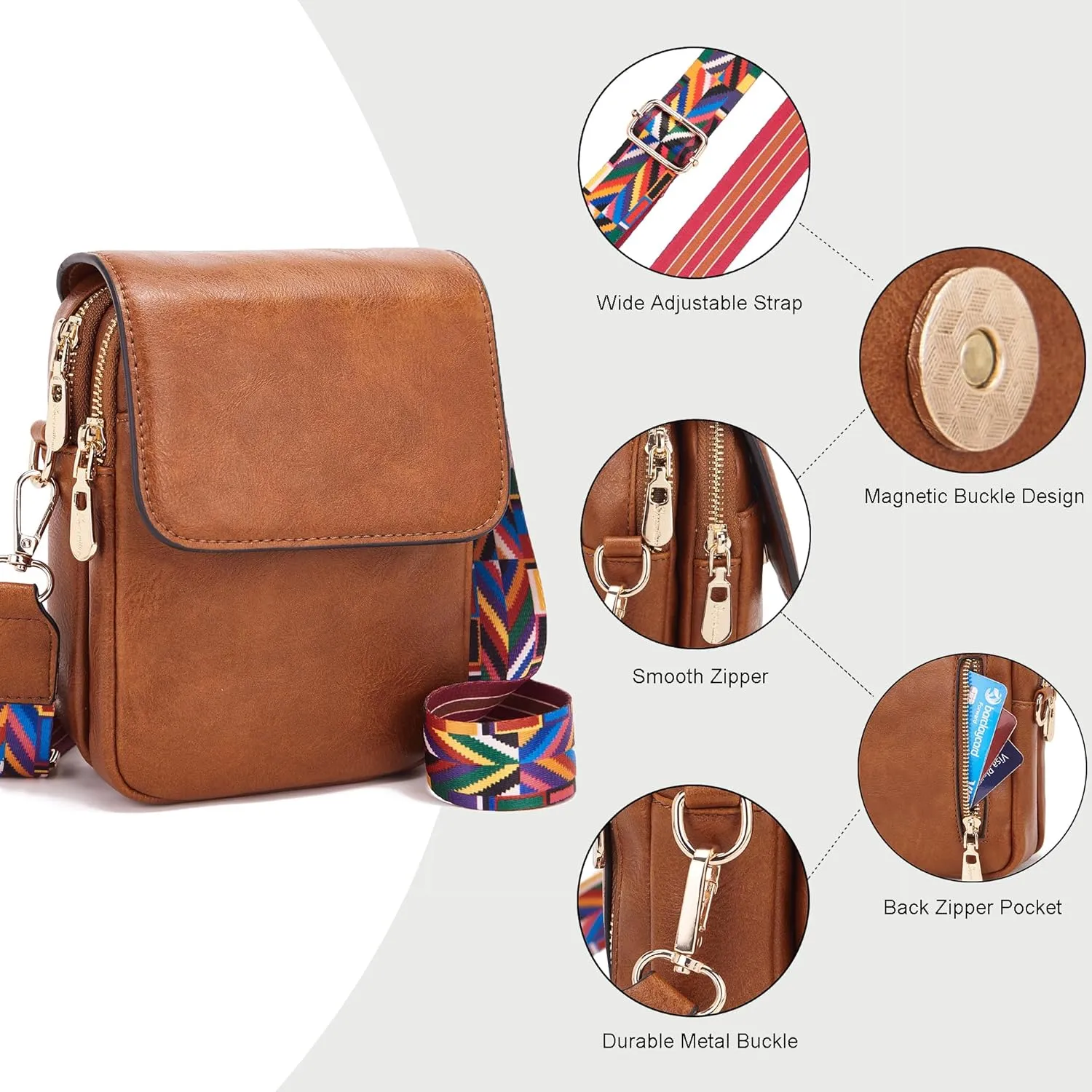 Soperwillton Crossbody Bags for Women Vegan Leather Purse Small Shoulder Handbags with Wide Adjustable Strap