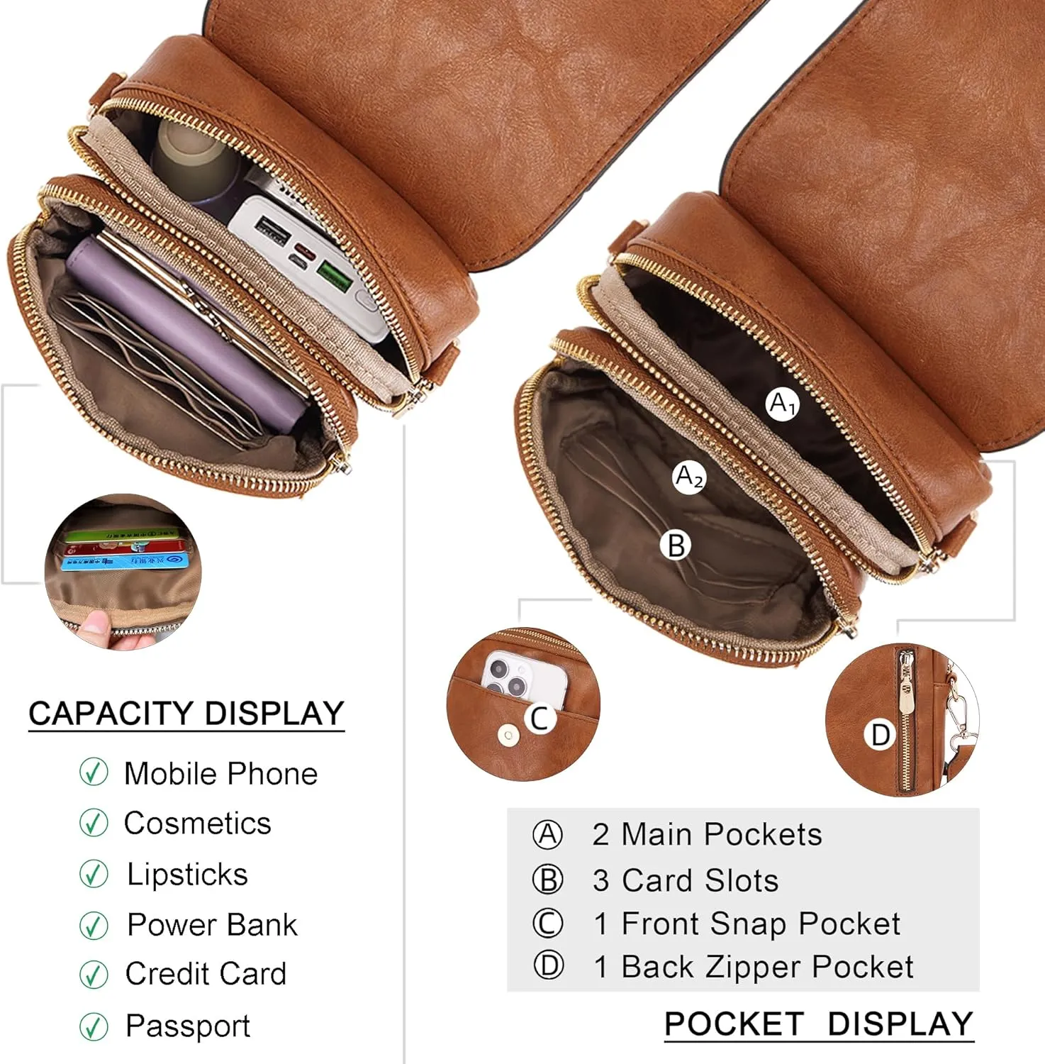 Soperwillton Crossbody Bags for Women Vegan Leather Purse Small Shoulder Handbags with Wide Adjustable Strap