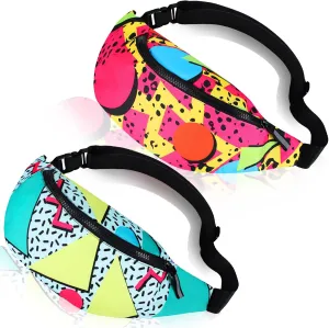Sotiff 2 Pcs 80s 90s Fanny Pack Retro Waist Packs for Men Women Adjustable Casual Waist Bag Neon Cute Vintage Hiking Belt Bags for Travel Party Festival Hiking(Neon Style)