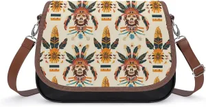 Southwestern Native American Pattern Women's Crossbody Bags PU Leather Shoulder Bag Handbag Purse Messenger Bag with Shoulder Strap
