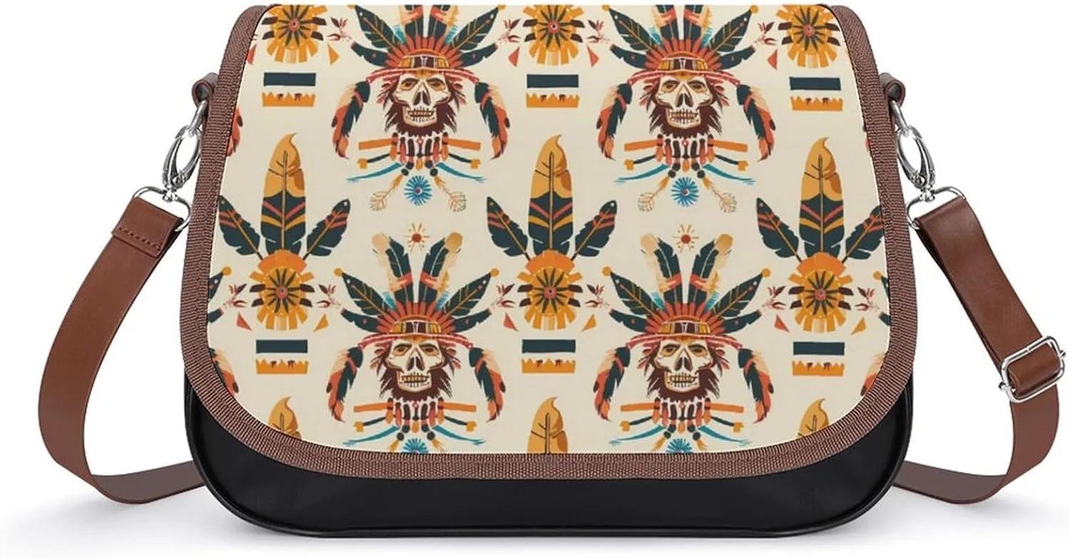Southwestern Native American Pattern Women's Crossbody Bags PU Leather Shoulder Bag Handbag Purse Messenger Bag with Shoulder Strap