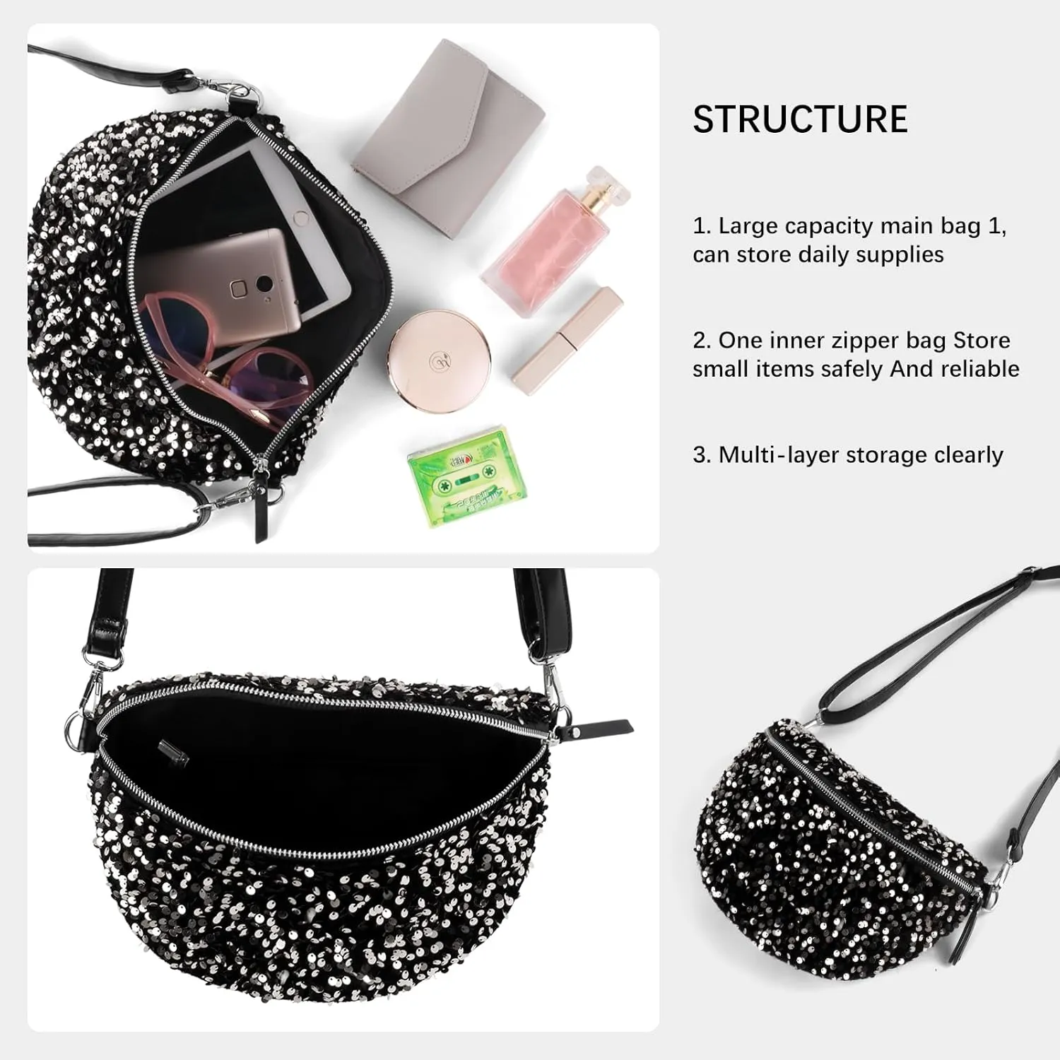Sparkly Sequin Fanny Packs Glitter Waist Packs with Adjustable Strap for Women Girls Unisex
