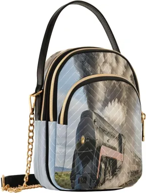 Steam Engine Train Crossbody Bags for Women Fanny Pack Travel Hiking Chest Bag Mini Purse with Zip