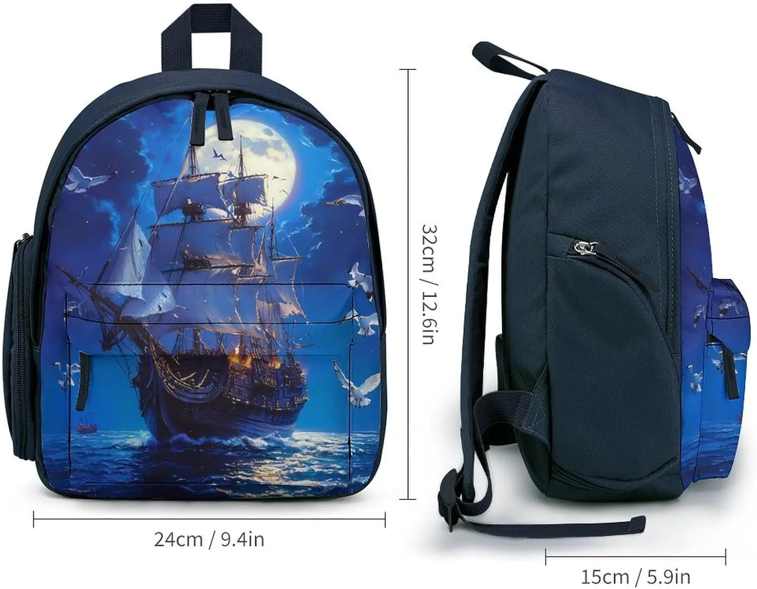 Steamship Moon Backpack Small Shoulder Bag Travel Bag Casual Daybacks Handbags One Size