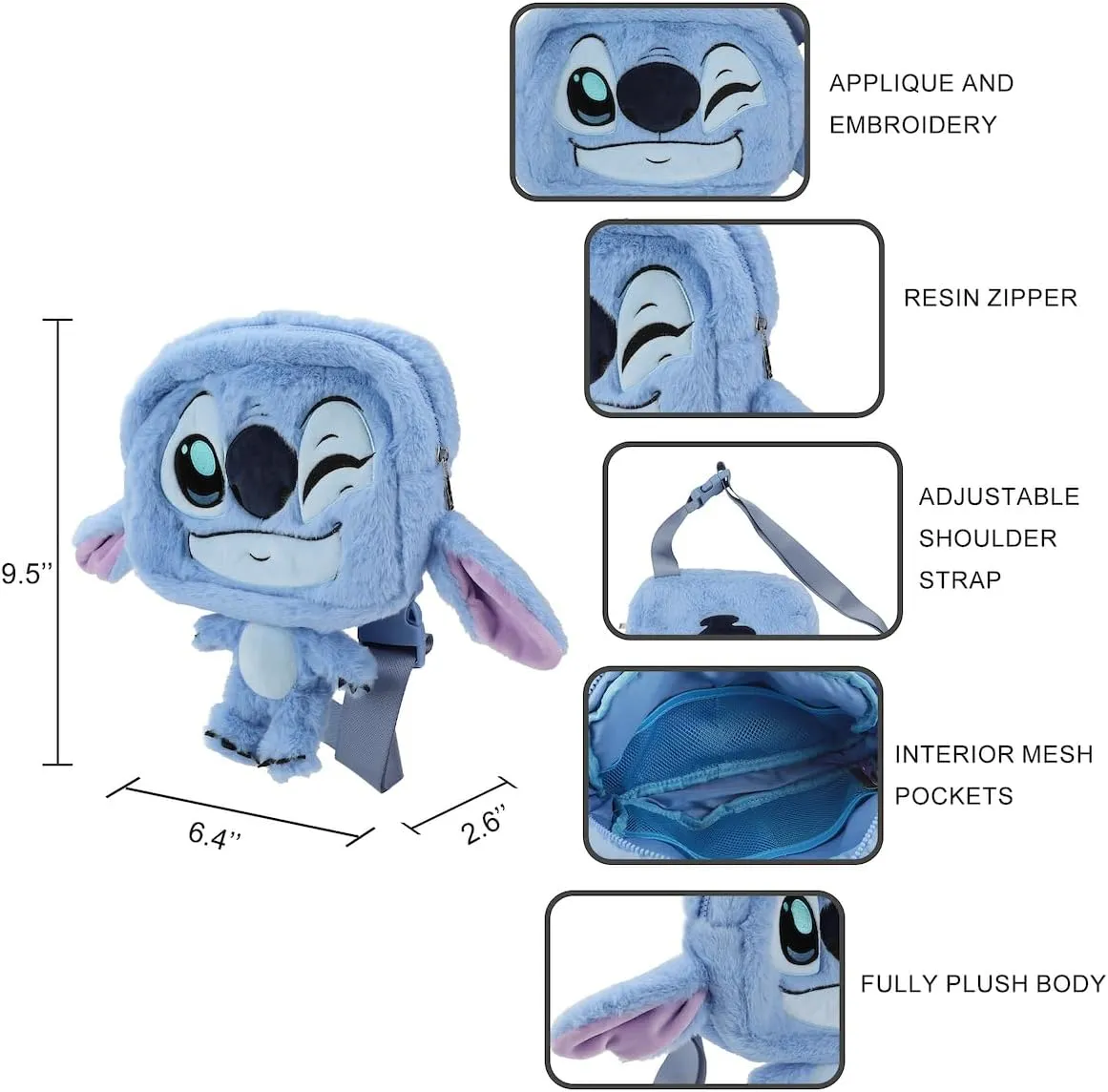 Stitch 9.5" Festie Bestie Plush Crossbody Hand Bag