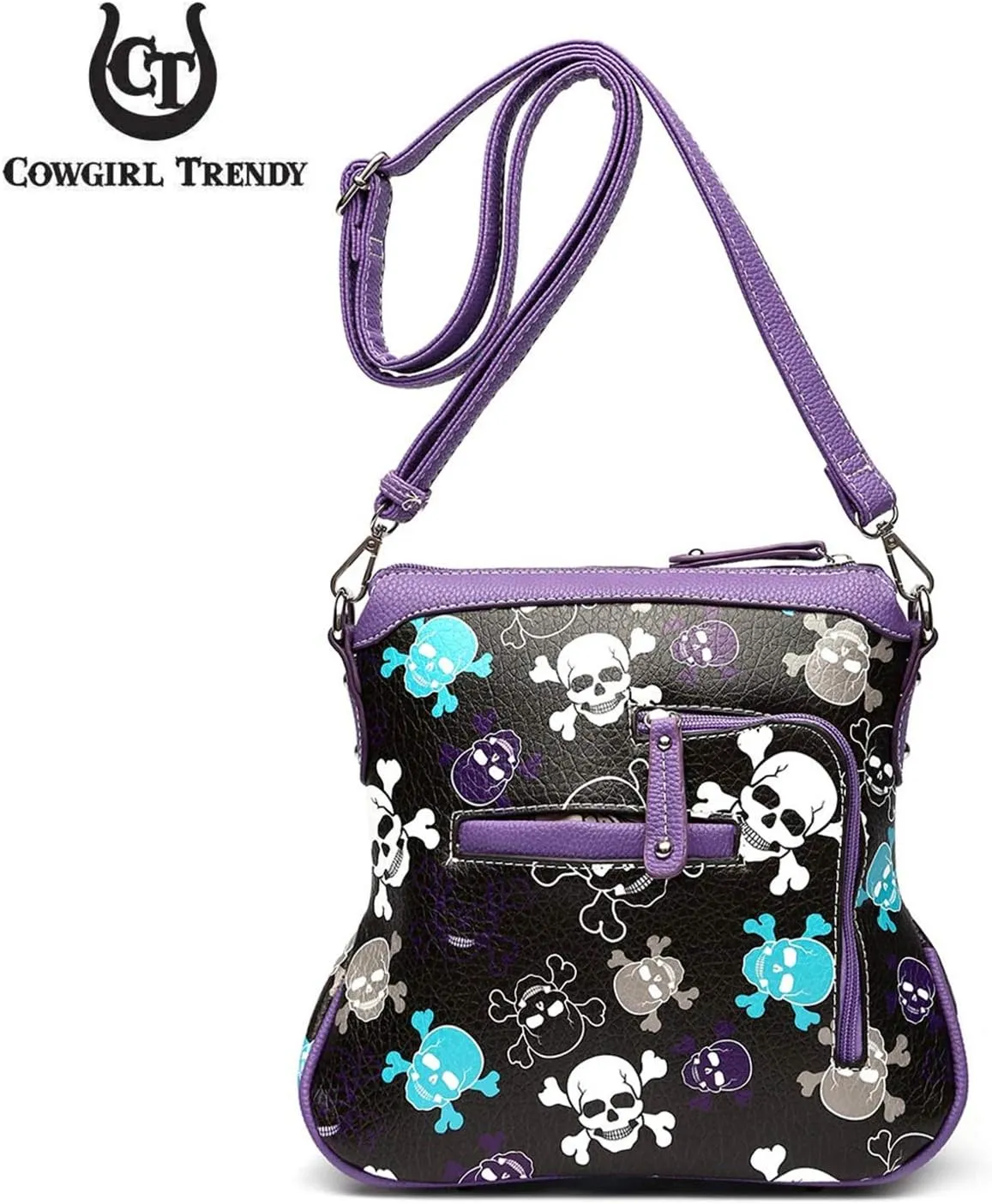 Sugar Skull Day of the Dead Cross Bone Rock Metallic Purse Skeleton Leather Purse Women Crossbody Handbag Shoulder Bag