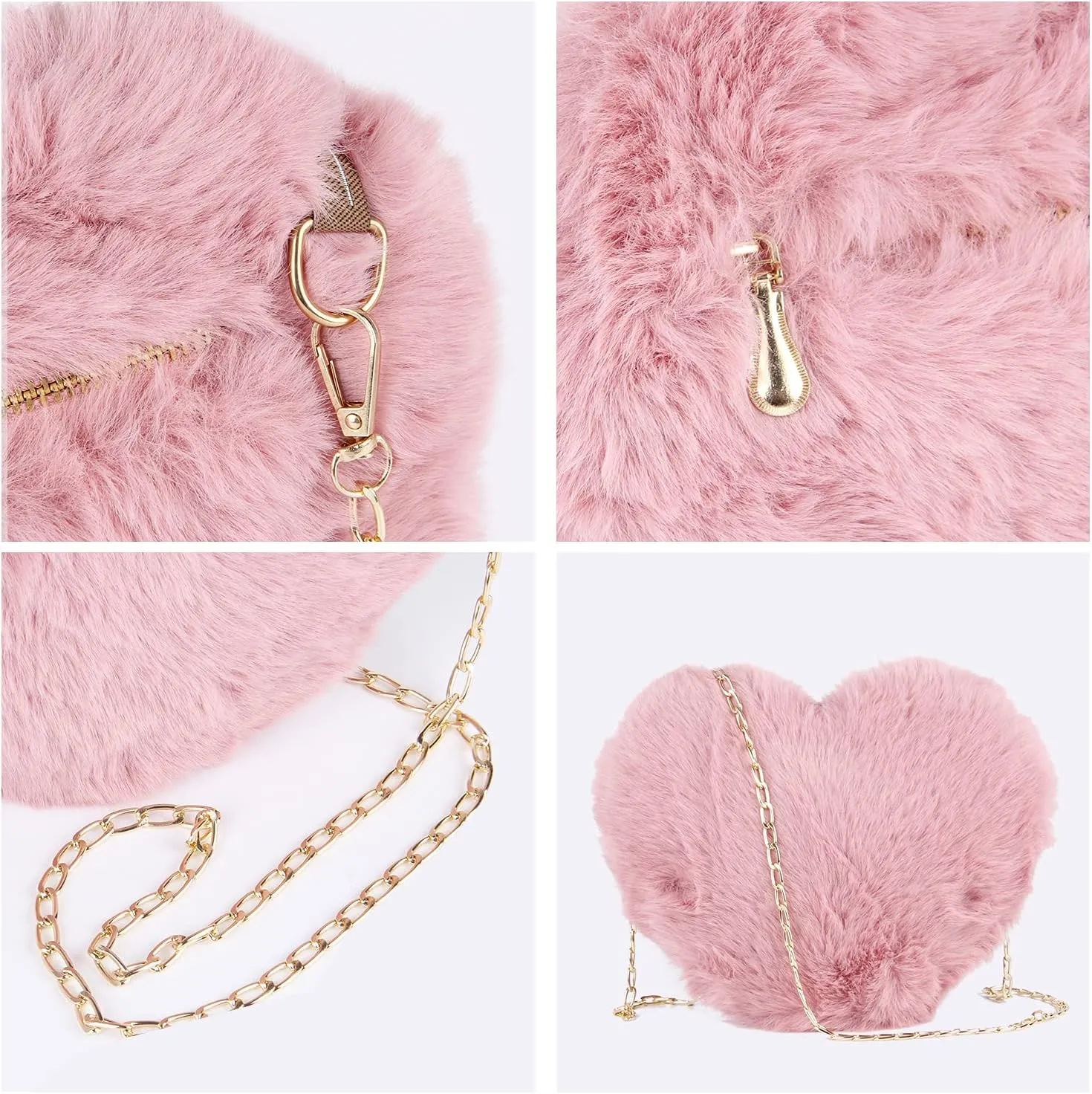 SUKUTU Faux Fur Purse Women's Heart Shaped Evening Handbags Small Cute Phone Crossbody Bag Clutches for Girls